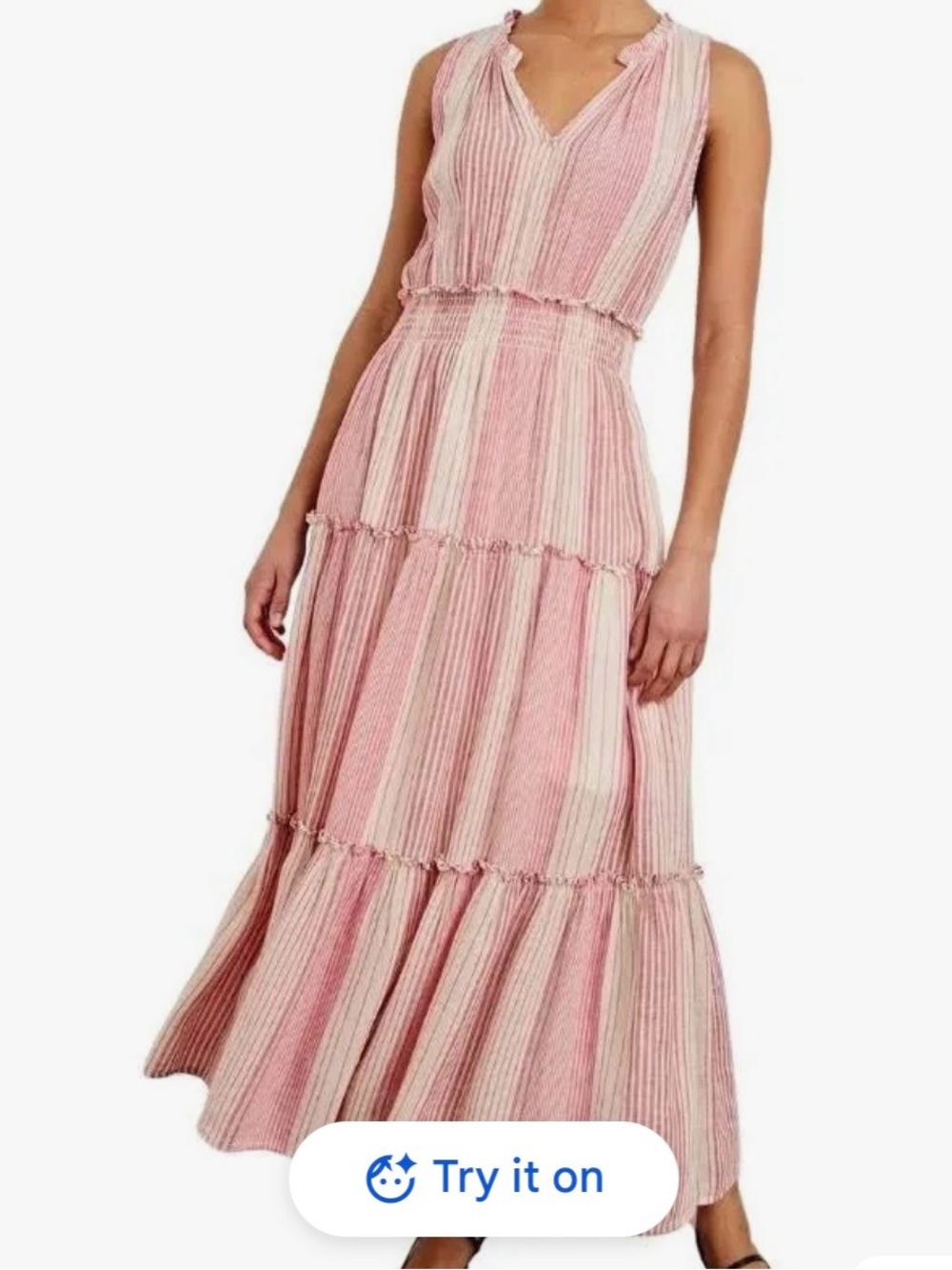 Rails Pink and Cream Sleeveless Tiered Maxi Dress
